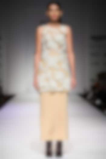 Off white floral pearl embroidered organza dress   by Archana Rao