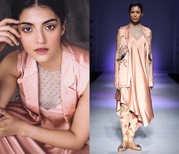 Peach embroidered slip dress available only at Pernia's Pop Up Shop.