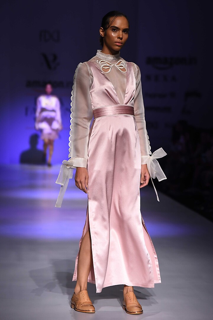 Pink Pleated Slip Dress by Archana Rao