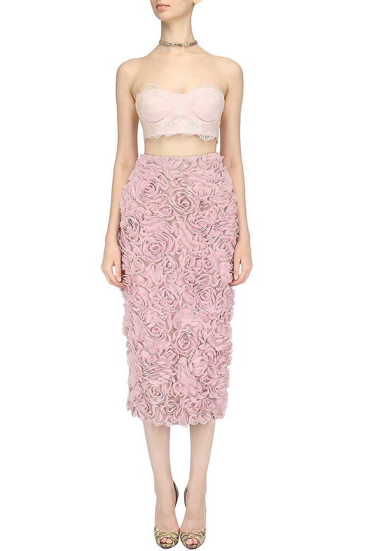 Lavender rose applique work pencil fitted skirt available only at Pernia's Pop Up Shop.