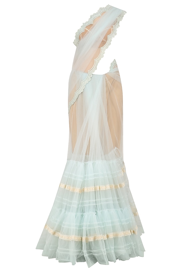 Powder blue lace work two tiered saree available only at Pernia's Pop ...
