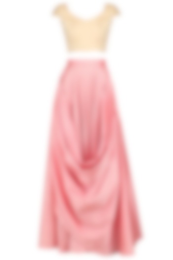 Pink Cowl Loop Pleated Skirt by Archana Rao