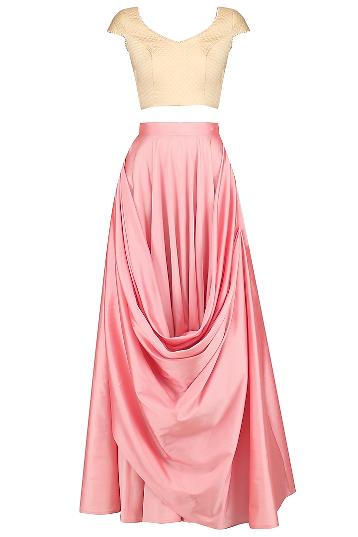 Pink Cowl Loop Pleated Skirt by Archana Rao