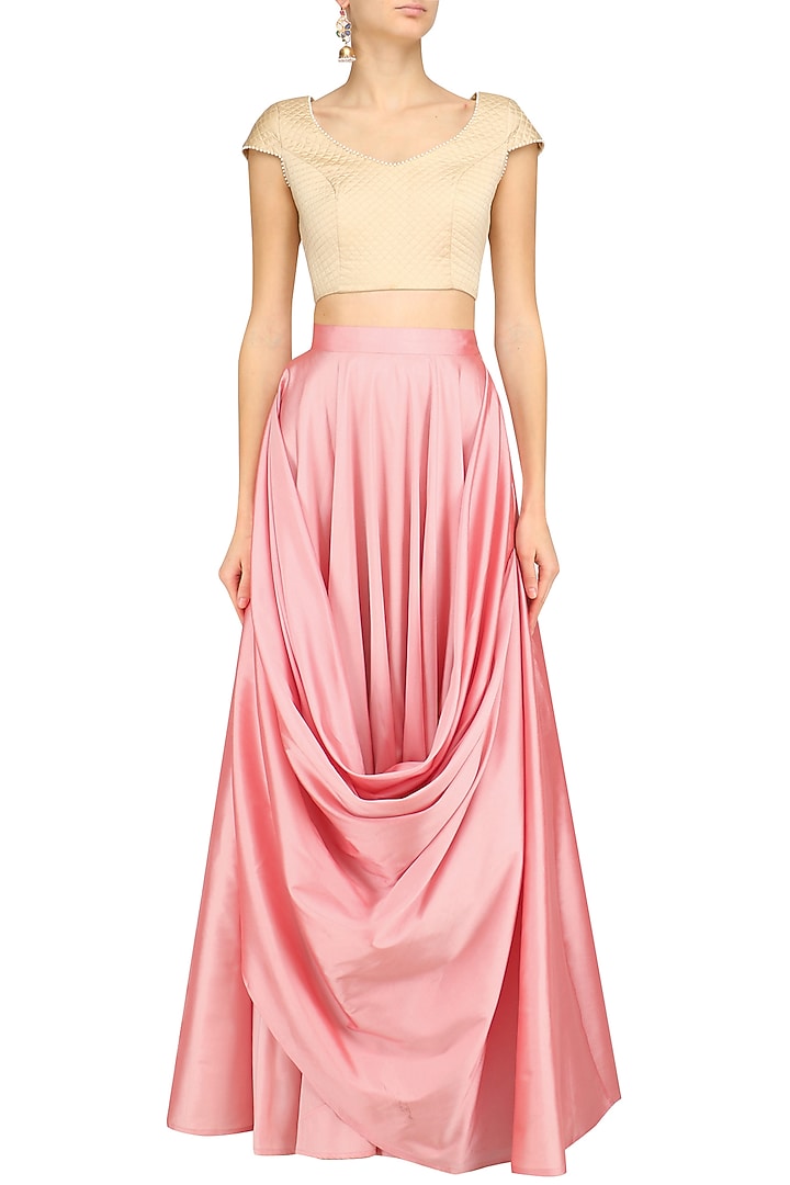 Pink cowl loop pleated skirt available only at Pernia's Pop Up Shop.