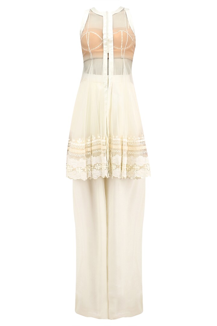 White lace embroidered jacket and palazzo pants set available only at Pernia's Pop Up Shop.
