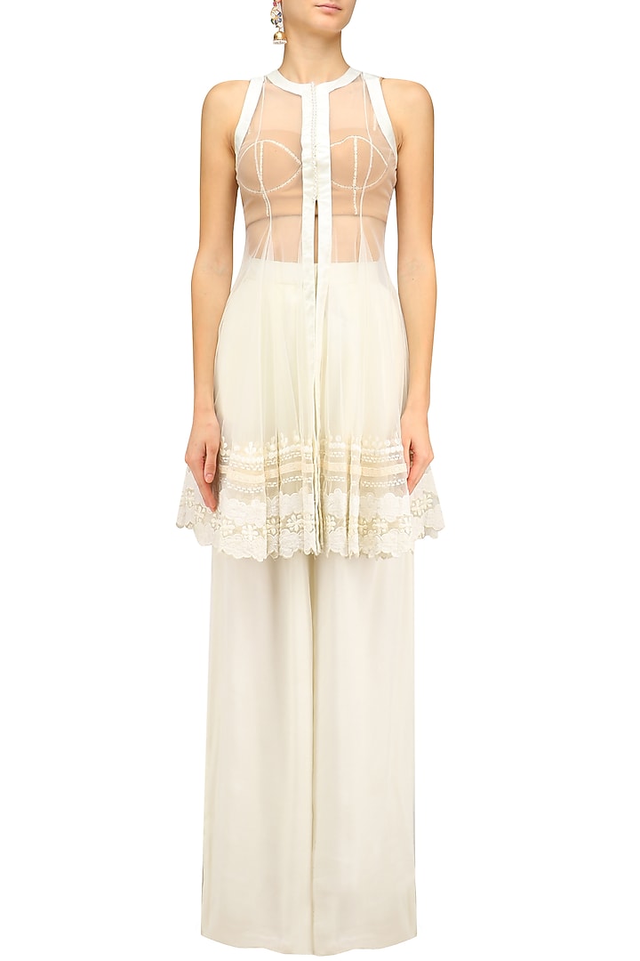 White lace embroidered jacket and palazzo pants set available only at Pernia's Pop Up Shop.