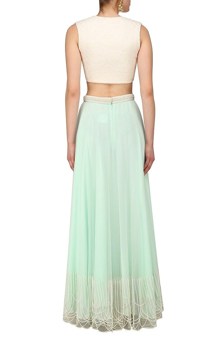 Powder blue pearl embroidered pleated skirt available only at Pernia's Pop Up Shop.