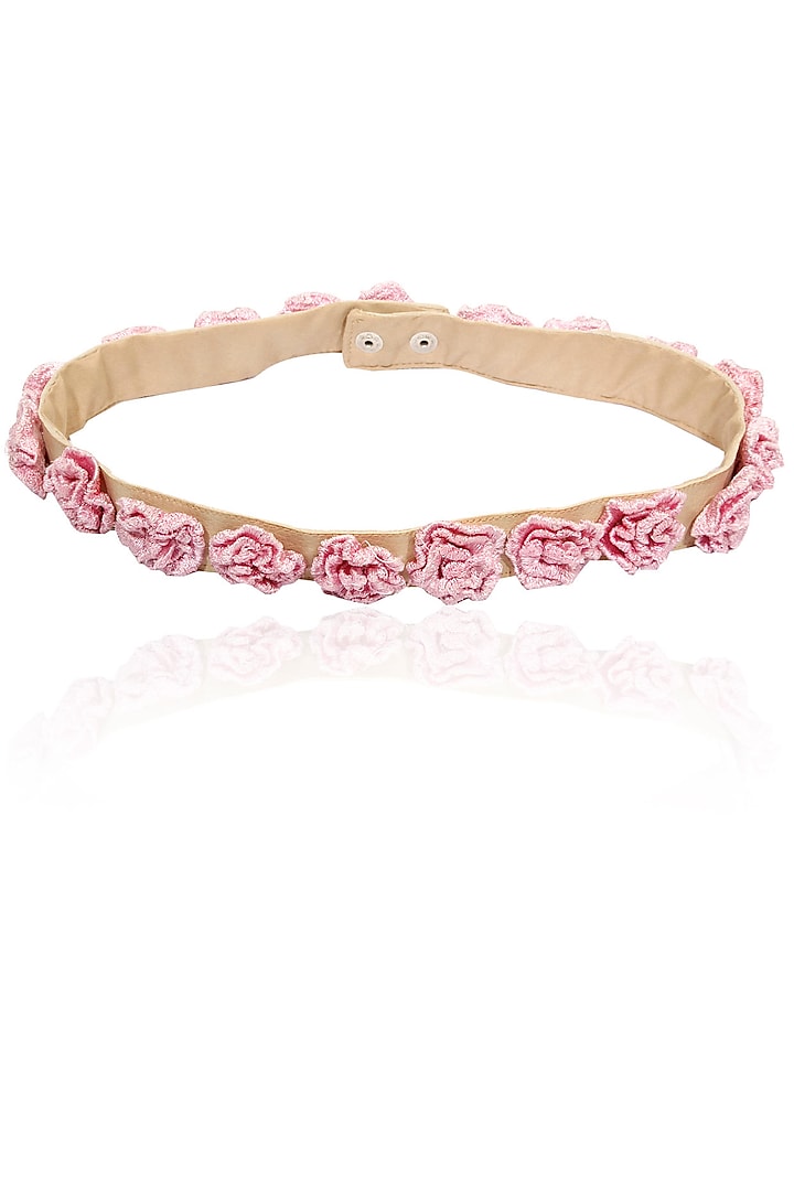 Beige belt with pink organza flowers by Archana Rao