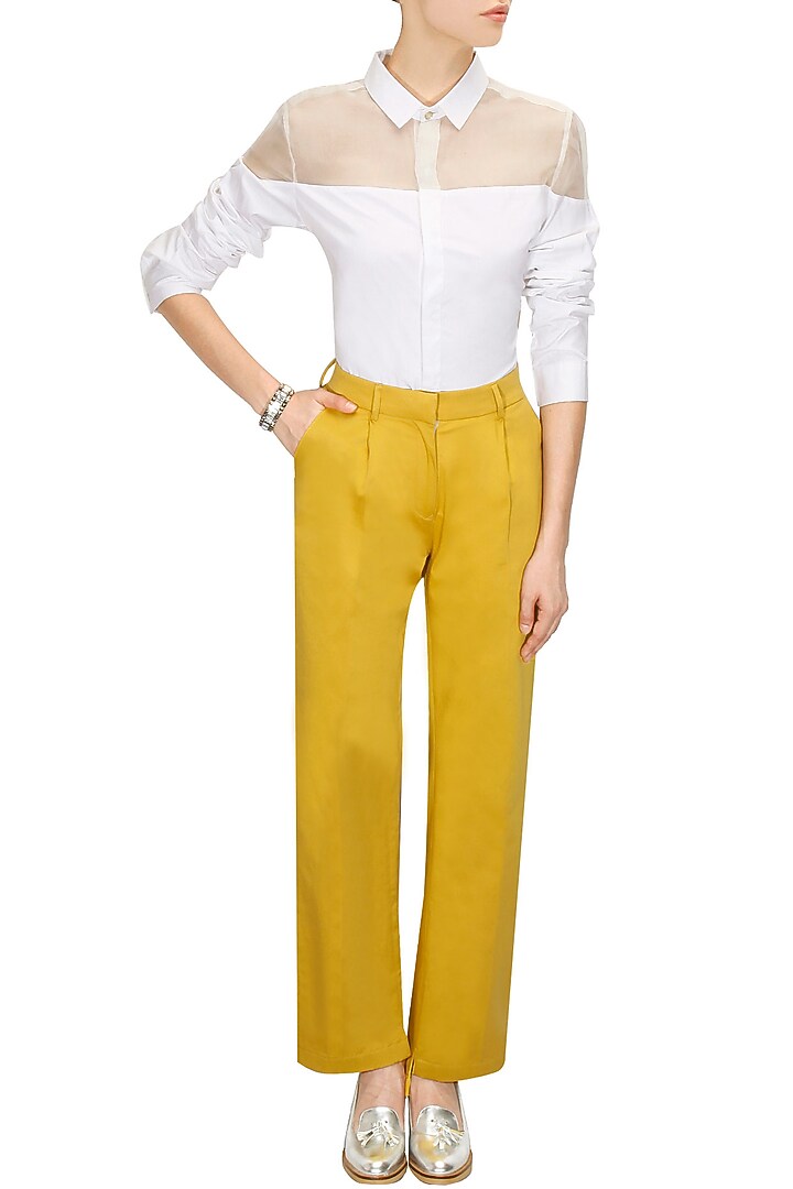 Mustard cotton trousers available only at Pernia's Pop-Up Shop.
