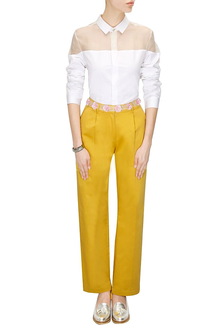 Mustard cotton trousers available only at Pernia's Pop-Up Shop.