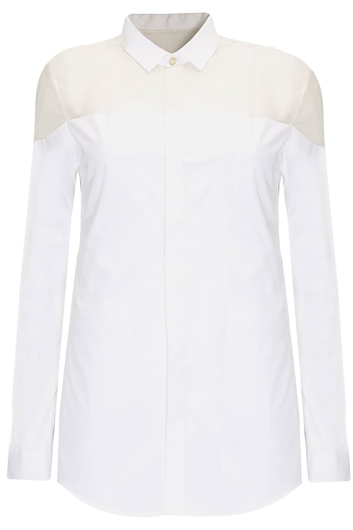 White full sleeves collar shirt by Archana Rao
