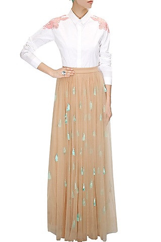 Nude tassel skirt by Archana Rao