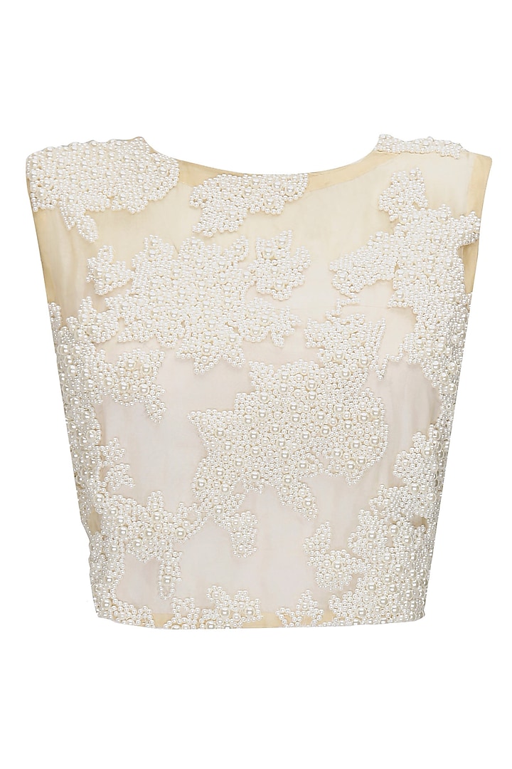 Nude pearl embroidered crop top available only at Pernia's Pop-Up Shop.