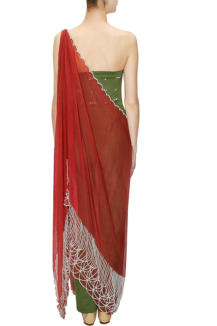 Green and maroon draped sari available only at Pernia's Pop-Up Shop.