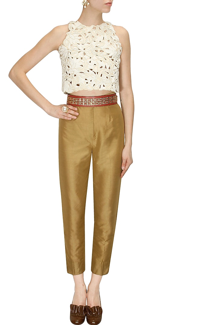 Off-white leather cutwork blouse available only at Pernia's Pop-Up Shop.