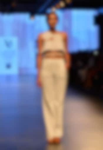 White neoprene high waisted trousers available only at Pernia's Pop Up Shop.