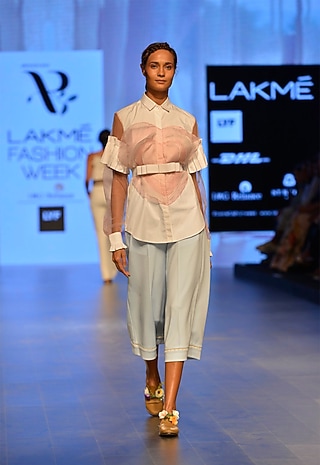 White polka dot heart applique shirt by Archana Rao