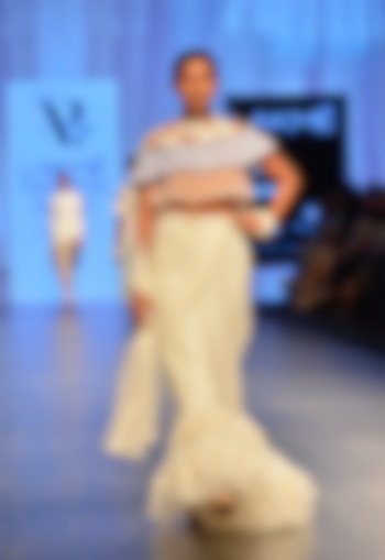 White and blue high neck lace applique crop top available only at Pernia's Pop Up Shop.