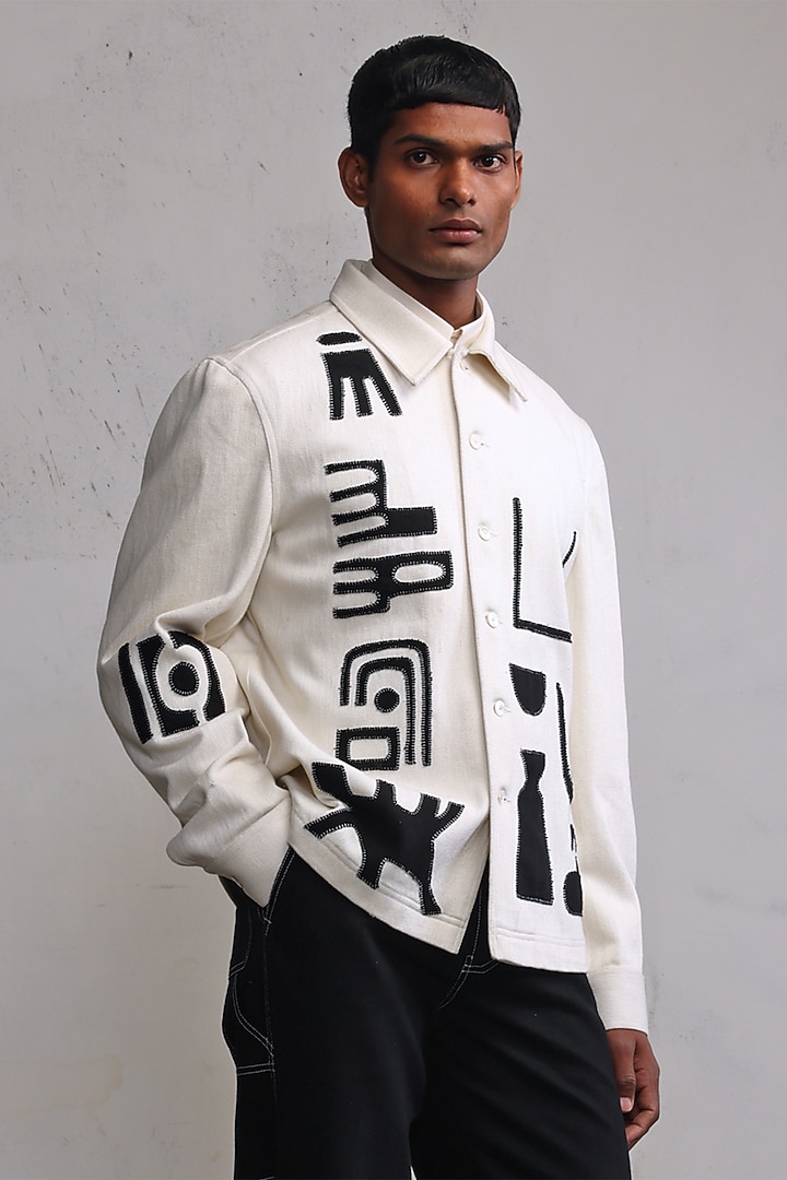 Ivory Cotton Denim Embroidered Jacket by Countrymade at Pernia's Pop Up Shop