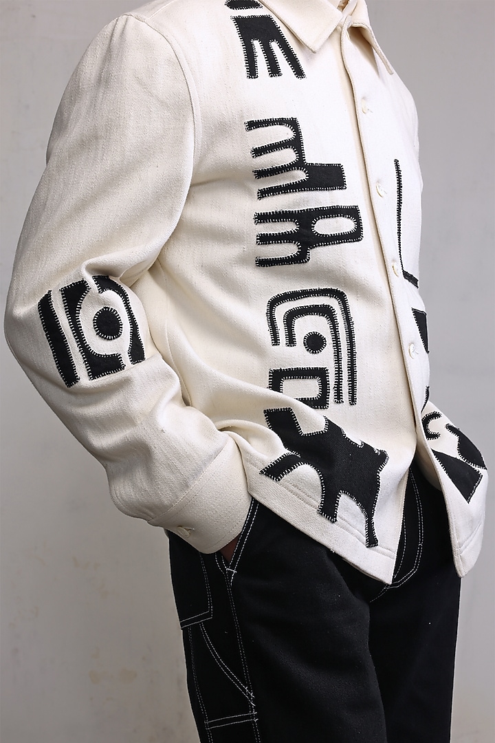Ivory Cotton Denim Embroidered Jacket by Countrymade at Pernia's Pop Up Shop