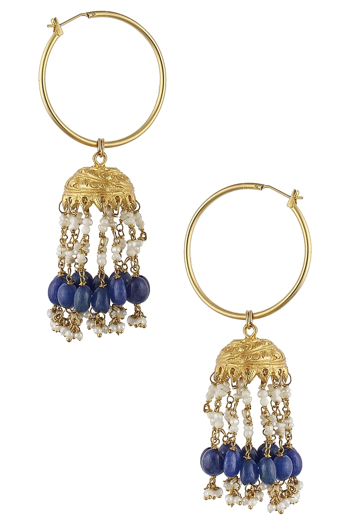 Gold Finish Blue Maniya And Pearl Jhumki Earrings by 2531,2507,2505