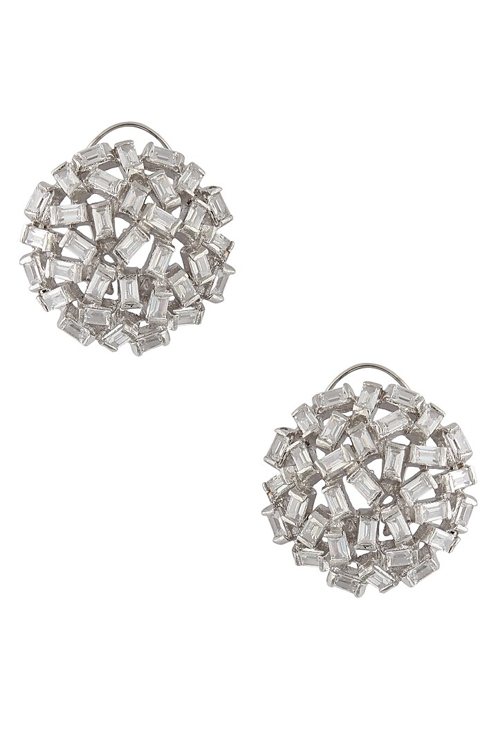 Silver Finish Zircons Stone Jaal Earrings by 2481