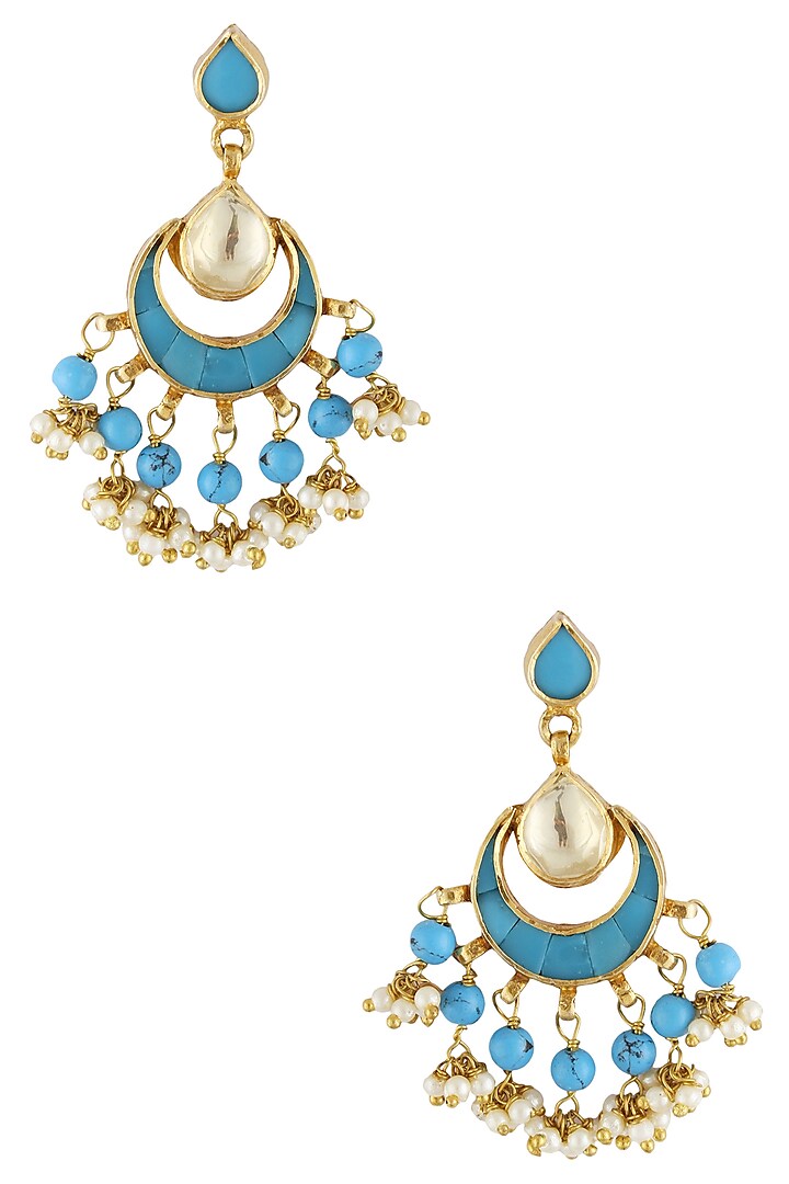 Gold Finish Firoza Kundan And Pearl Earrings by 2507,2778