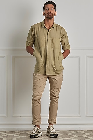 Beige Cotton Linen Shirt by Artless