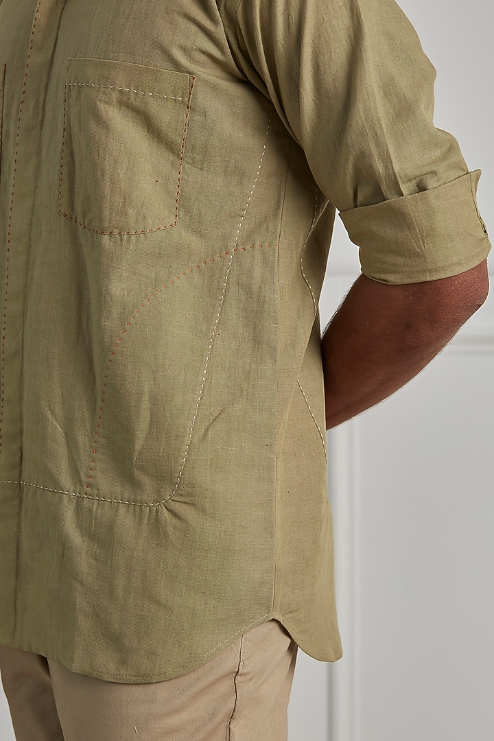 Beige Cotton Linen Party Wear Shirt by Artless at Pernia's Pop Up Shop