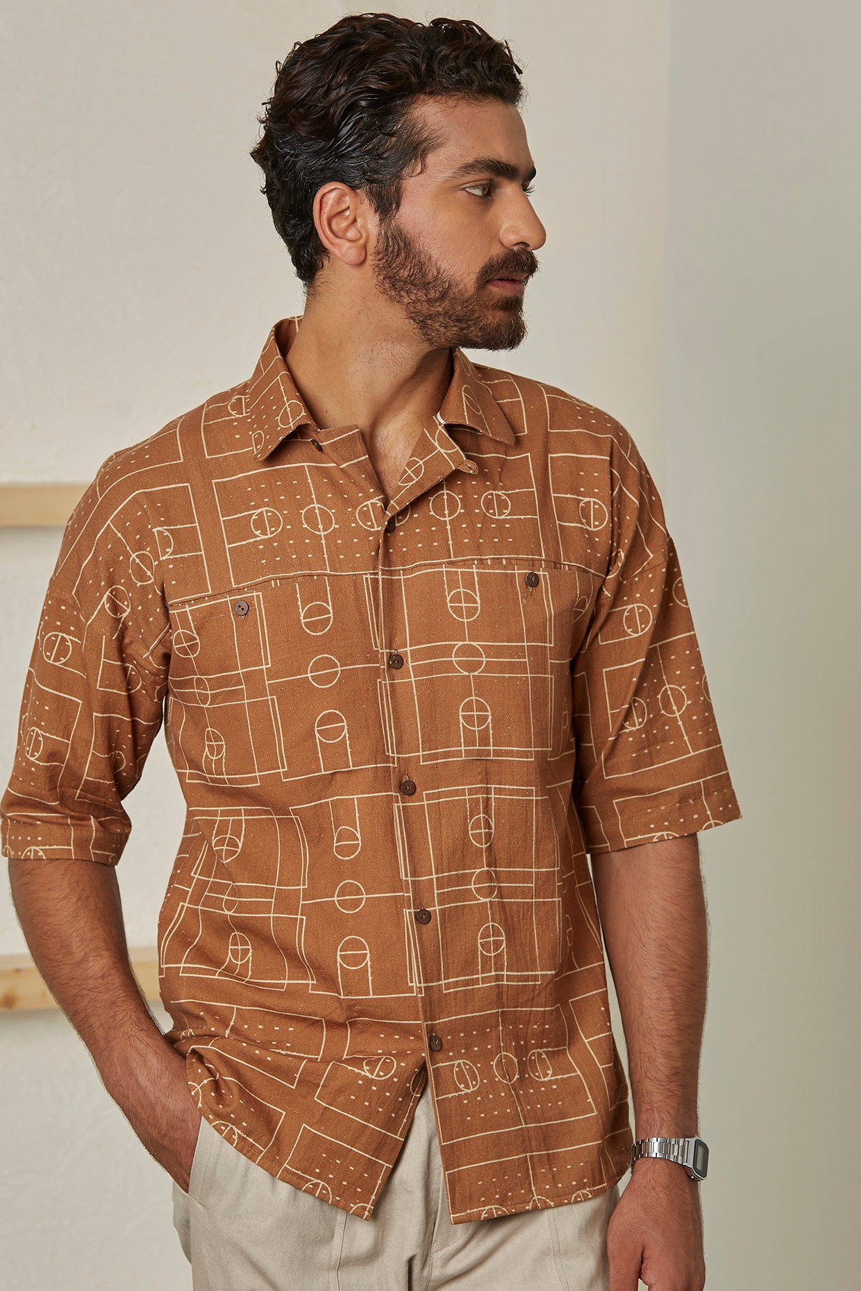 Mustard Brown Cotton Linen Shirt Design 