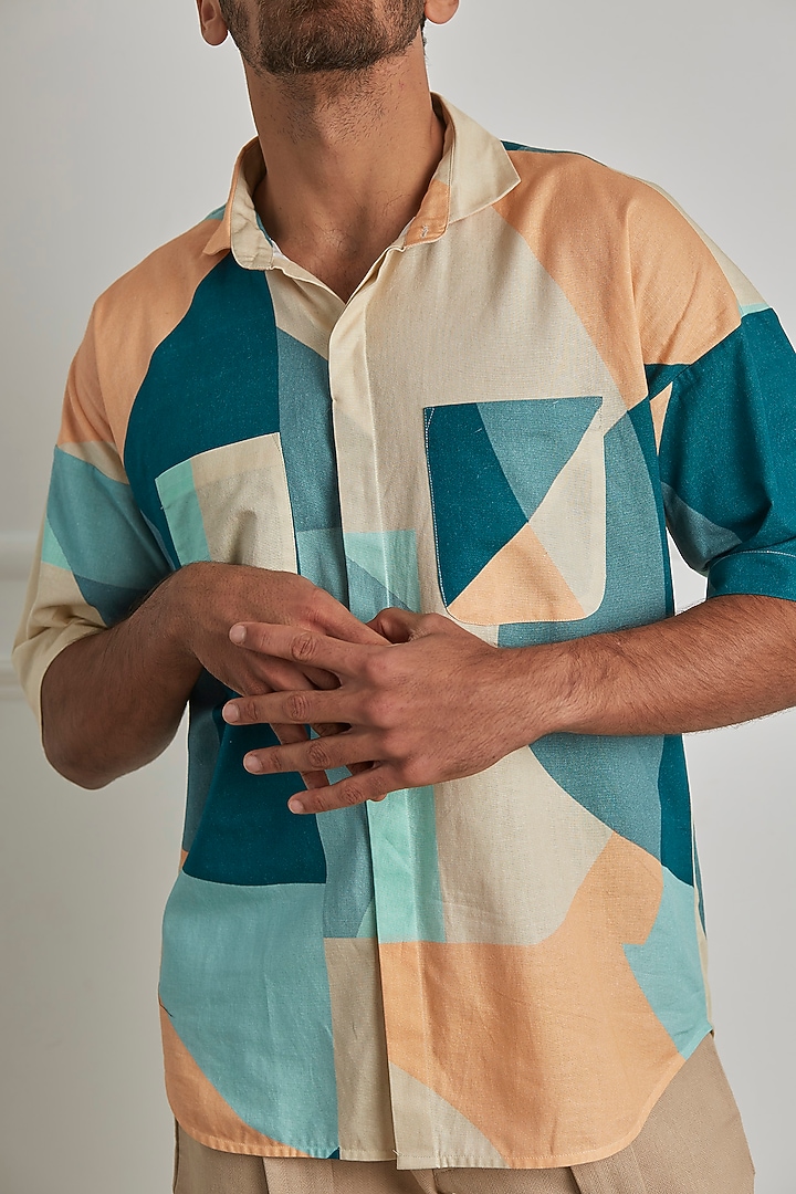 Olive Green & Peach Digital Printed Party Wear Shirt by Artless at Pernia's Pop Up Shop