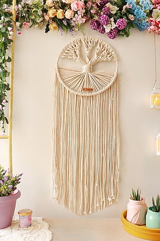 Off-White Cotton Thread Dream Catcher by Karighar - House of Indian Craftsmanship
