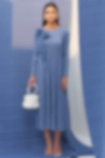 Powder Blue Pleated Polyester Dress by Pleats By Aruni