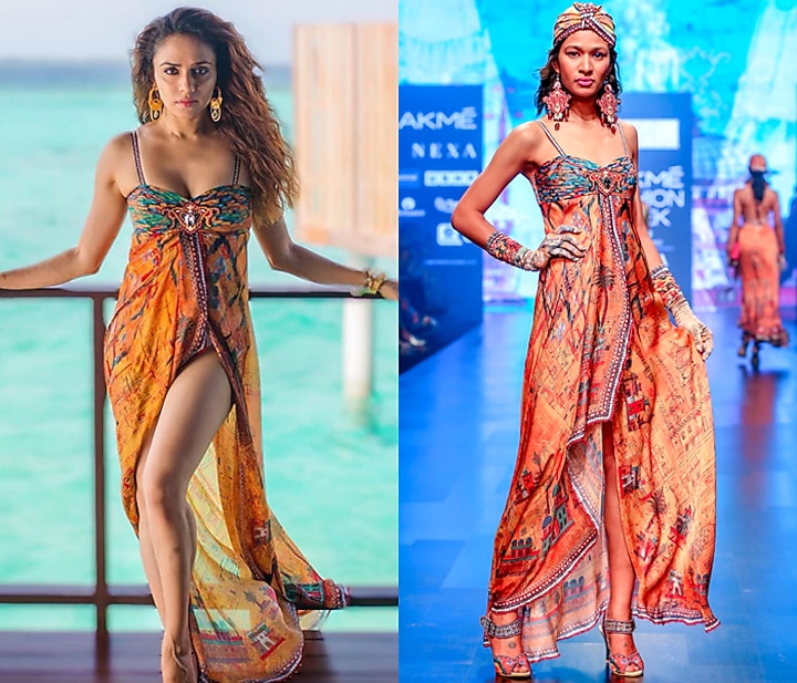 Multi Colored Fluted Strappy Vacation Dress by Rajdeep Ranawat at Pernia's Pop Up Shop