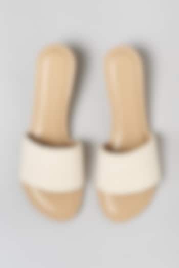 Beige Faux Leather Pearl Flats by Aanchal Sayal