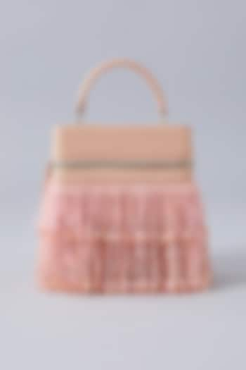 Blush Pink Faux Leather Crystal Embroidered Handbag by Aanchal Sayal at Pernia's Pop Up Shop