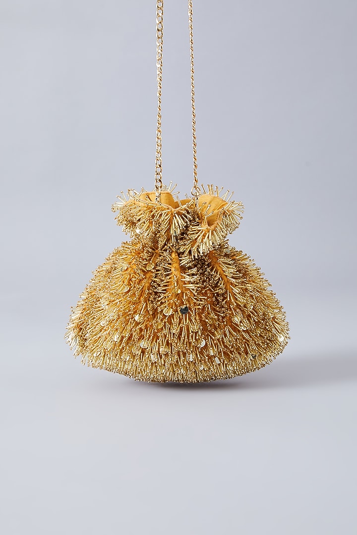 Gold Velvet Embroidered Potli by Aanchal Sayal at Pernia's Pop Up Shop