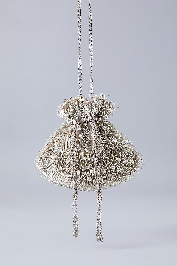 Silver Velvet Embroidered Potli by Aanchal Sayal at Pernia's Pop Up Shop