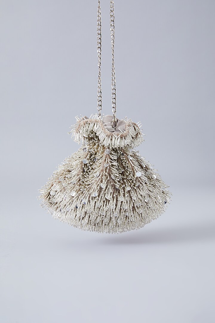 Silver Velvet Embroidered Potli by Aanchal Sayal at Pernia's Pop Up Shop