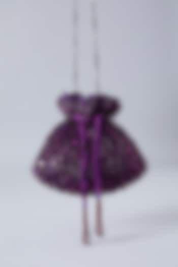 Plum Velvet Embroidered Potli by Aanchal Sayal at Pernia's Pop Up Shop