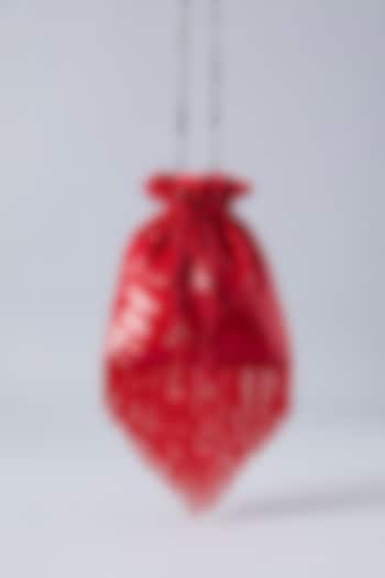 Red Velvet Feather & Crystal Latkan Potli by Aanchal Sayal at Pernia's Pop Up Shop