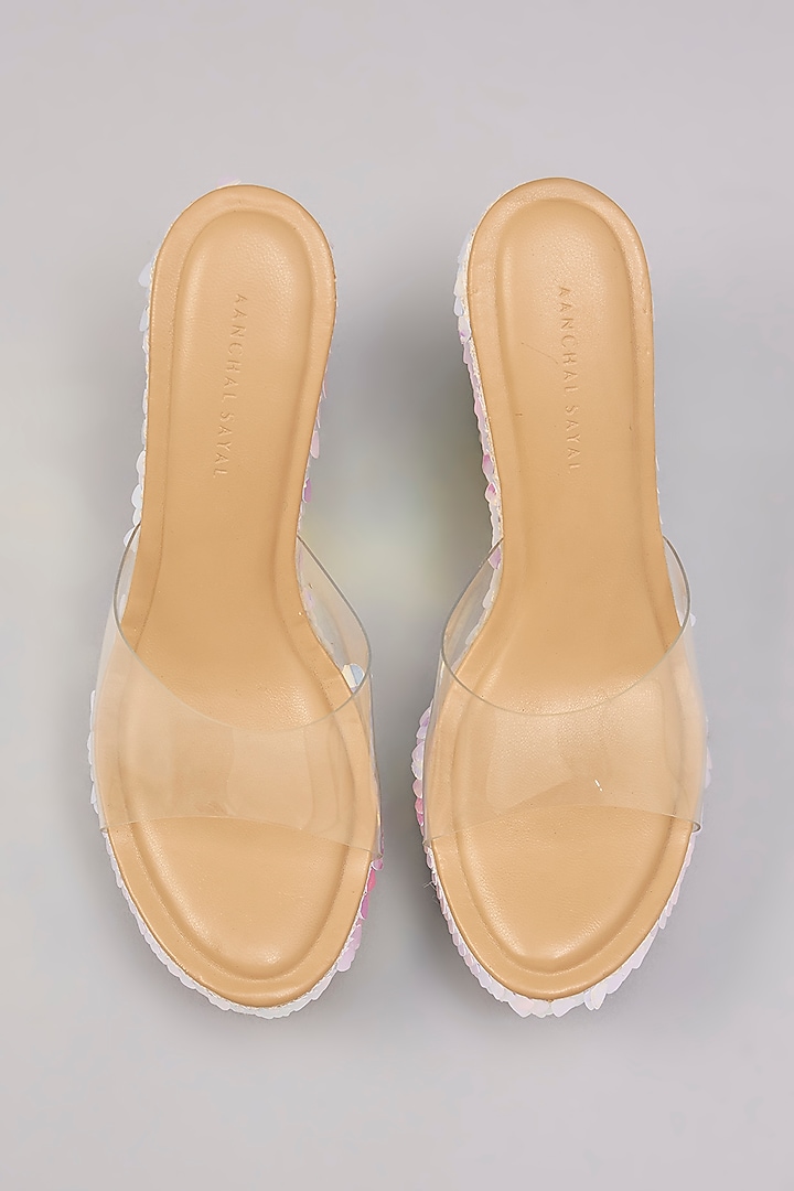 Nude Faux Leather Embroidered Handcrafted Heels by Aanchal Sayal at Pernia's Pop Up Shop