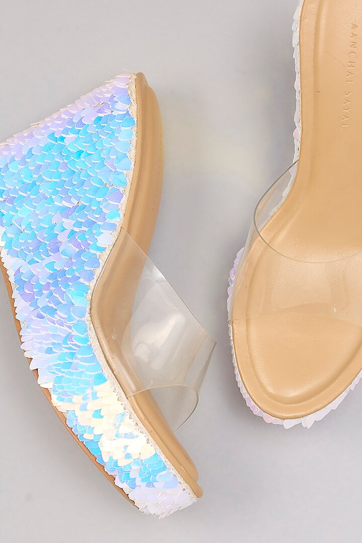 Nude Faux Leather Embroidered Handcrafted Heels by Aanchal Sayal at Pernia's Pop Up Shop