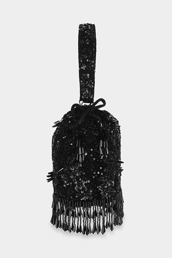 Black Sequins Embellished Bucket Bag by Aanchal Sayal
