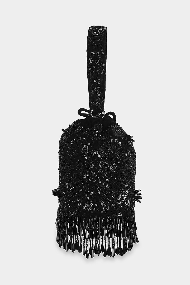 Black Sequins Embellished Bucket Bag by Aanchal Sayal at Pernia's Pop Up Shop