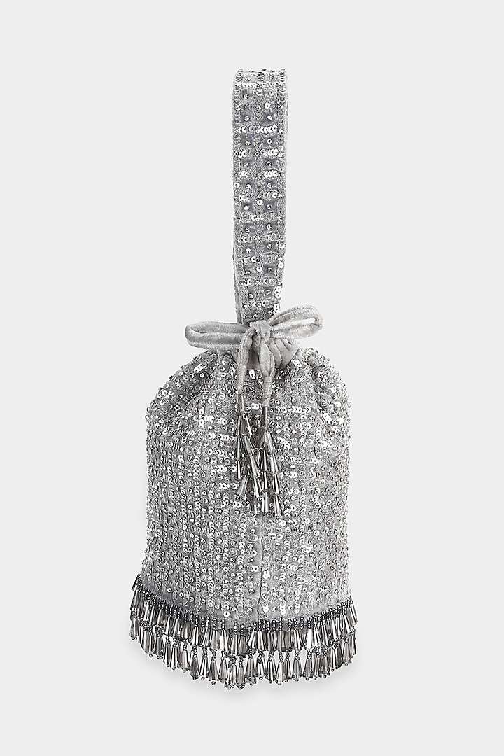 Silver Embellished Bucket Bag by Aanchal Sayal