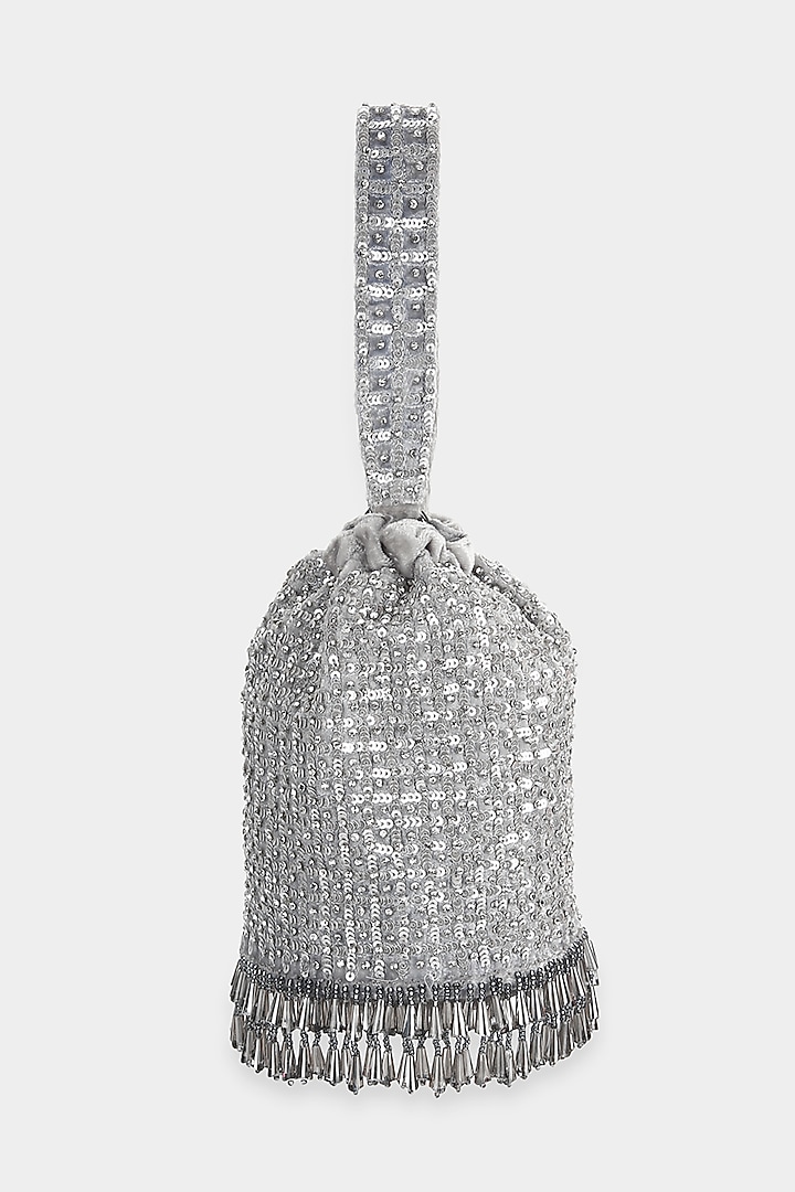 Silver Embellished Bucket Bag by Aanchal Sayal at Pernia's Pop Up Shop