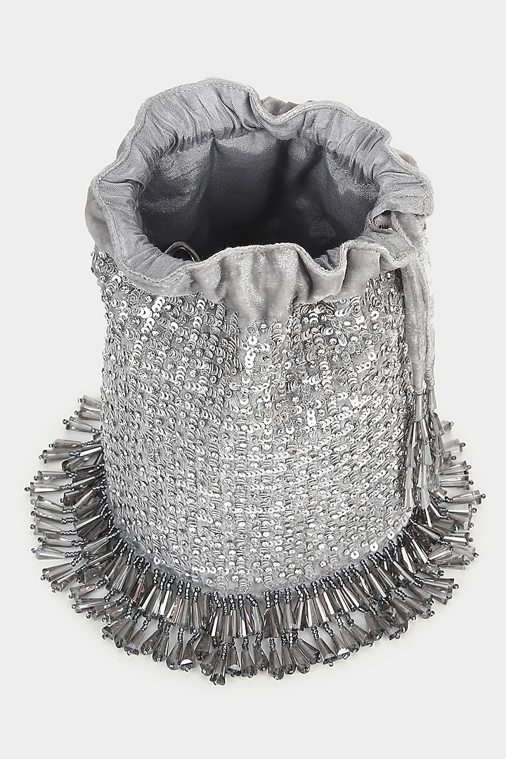 Silver Embellished Bucket Bag by Aanchal Sayal at Pernia's Pop Up Shop
