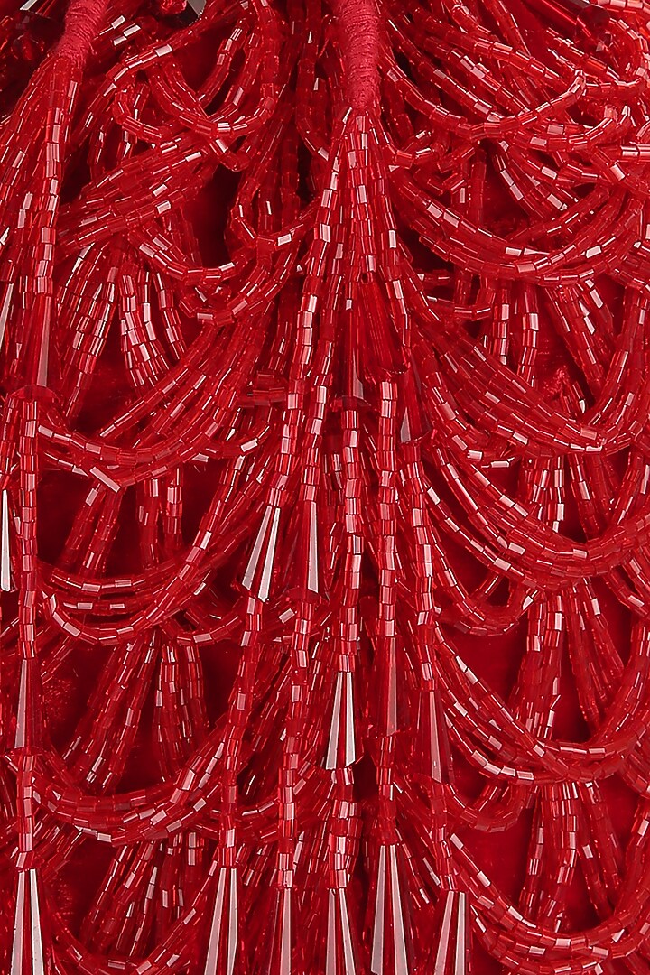 Red Embellished Scalloped Bucket Bag by Aanchal Sayal at Pernia's Pop Up Shop