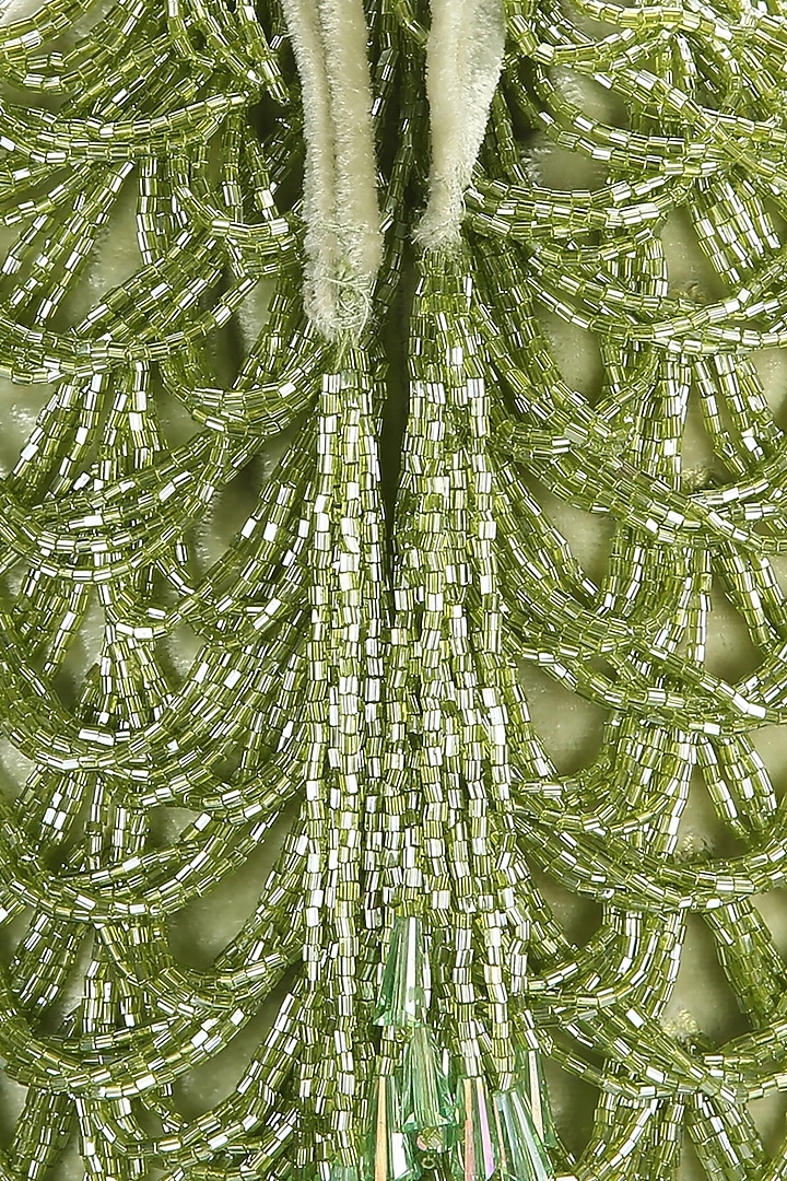 Green Embellished Scalloped Bucket Bag by Aanchal Sayal at Pernia's Pop Up Shop